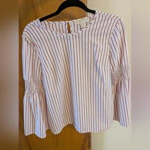 Michael Kors Red and White Striped Bell Sleeved Blouse